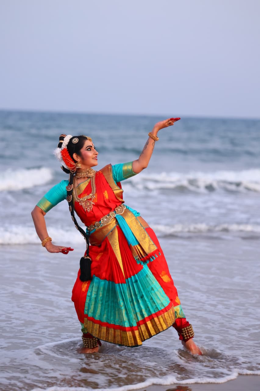 A Bharatanatyam pose on the shore